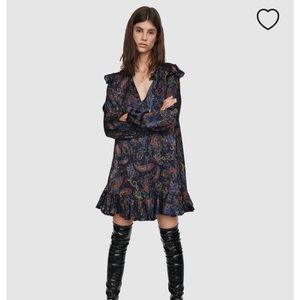 Maje Riley Baby Doll Ruffle Paisley Print Dress